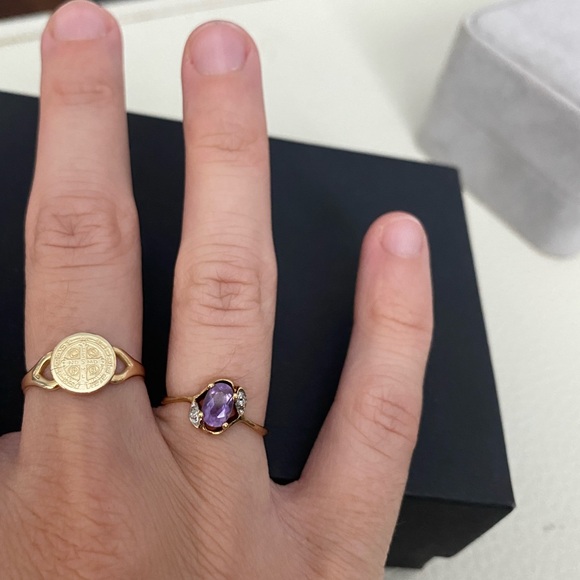 10k yellow gold amethyst and seed diamond ring - Picture 3 of 5